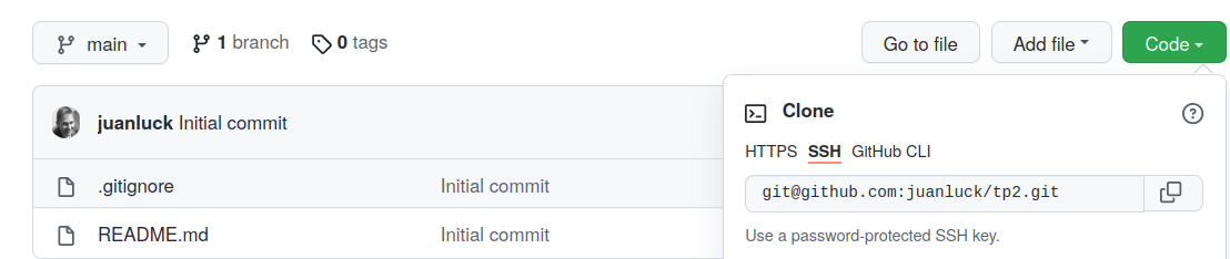 Clone info tp2 in github