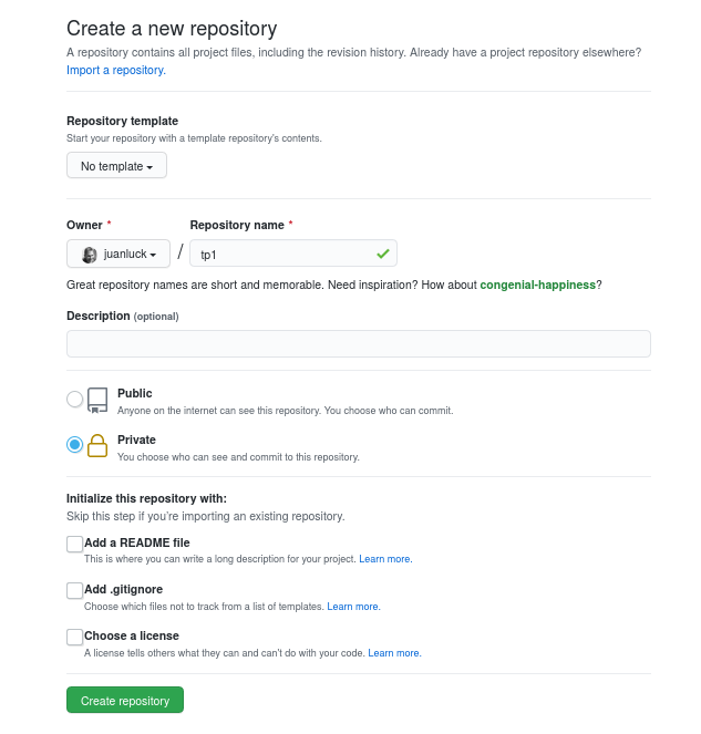 Create empty repository github